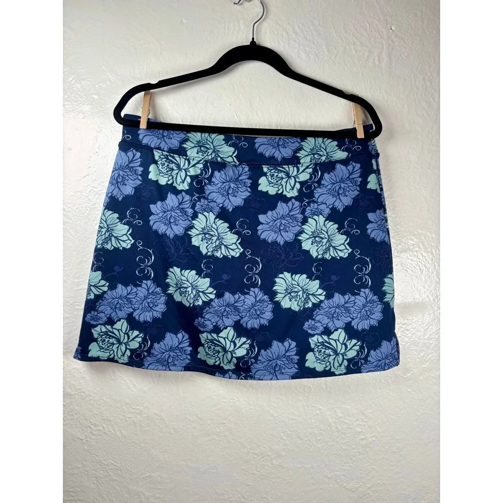 Blue Floral Active Skort Sz L Athleisure Pickleball‎ Tennis Sporty Outdoor Golf